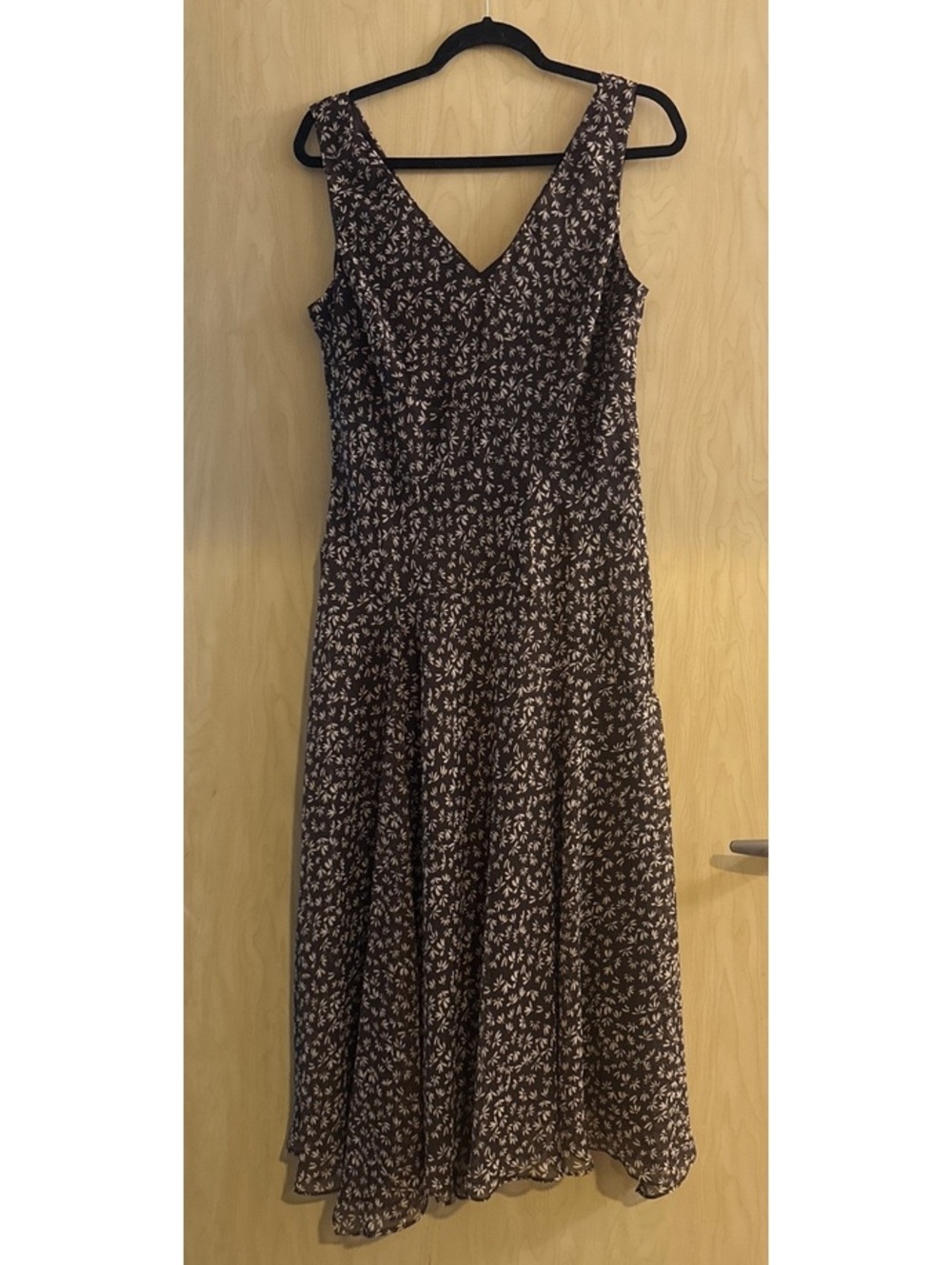 Evan Picone handkerchief swing dress brown midi length size 14